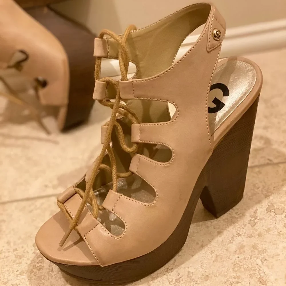 Brand New Guess Lace Up Wooden Heels
